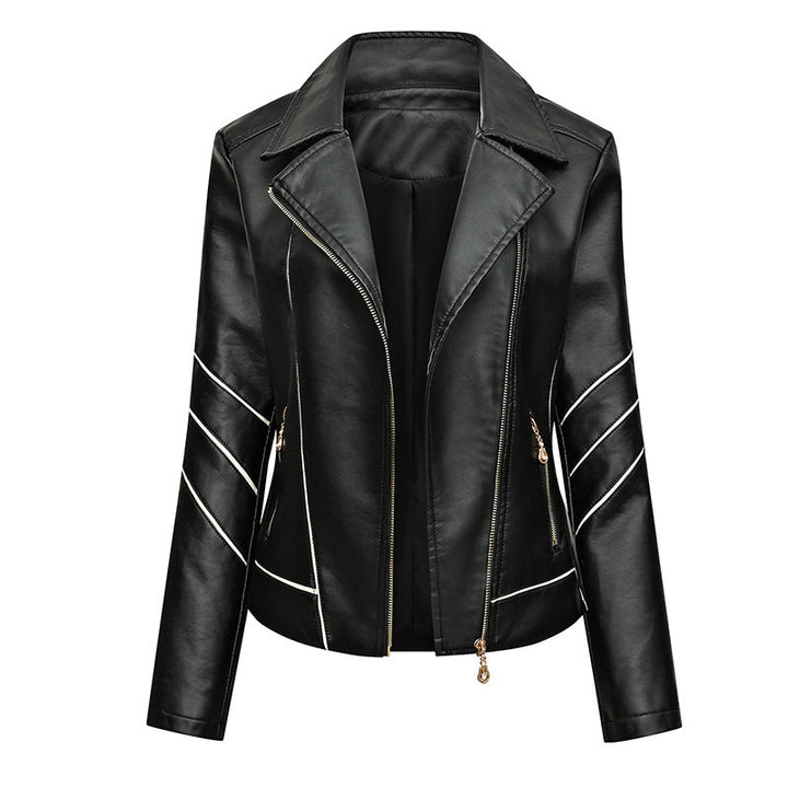 Dam kort konstläder bikerjacka med asymmetrisk dragkedja, dekorativ Stitching och Slip fickor