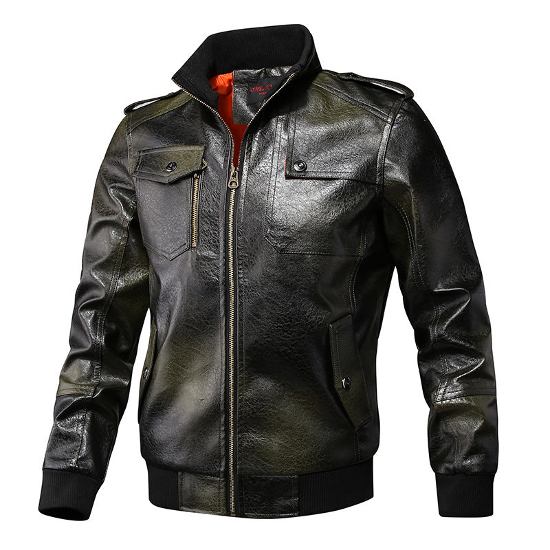Herr Stilren Läderjacka med Praktiska Fickor