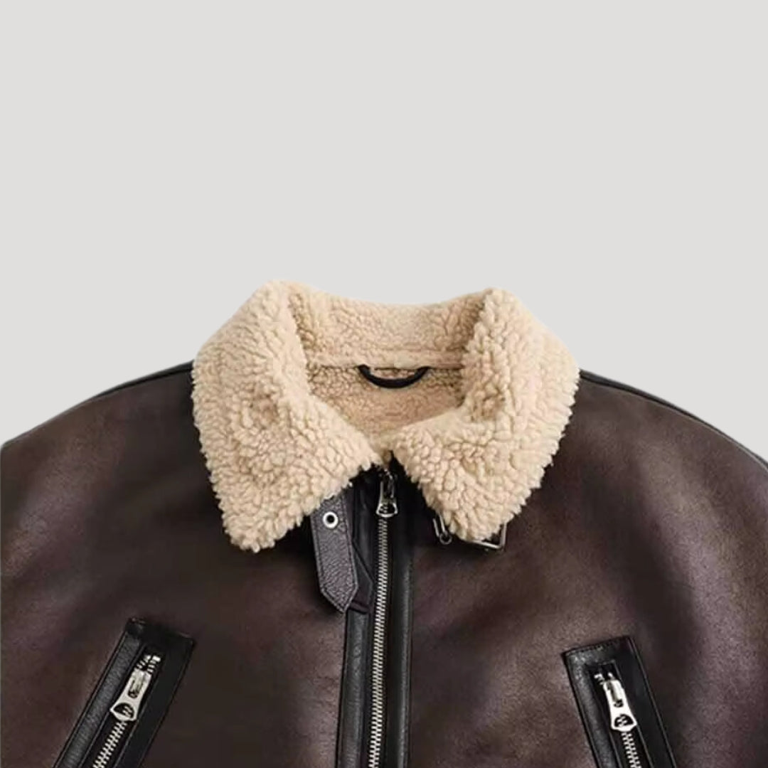 | Dam Aviator Jacka Tillverkad av fuskläder med Shearling vinter Kappa