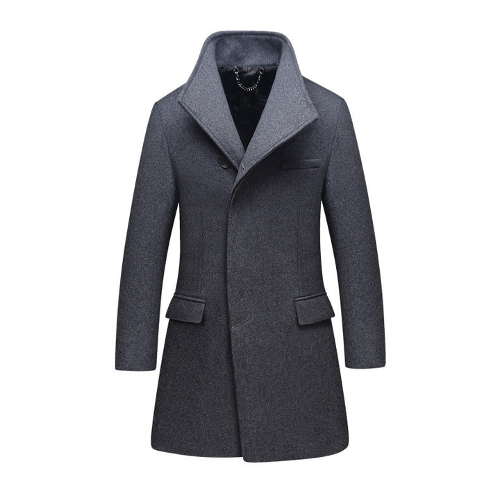 Herr Smal Ull Blandning Overcoat med Hög Ståkrage och Quiltad Termisk Foder