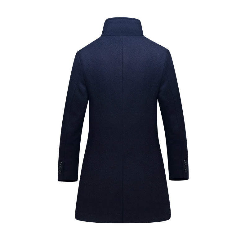 Herr Smal Ull Blandning Overcoat med Hög Ståkrage och Quiltad Termisk Foder
