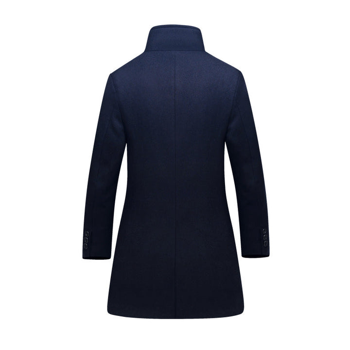 Herr Smal Ull Blandning Overcoat med Hög Ståkrage och Quiltad Termisk Foder
