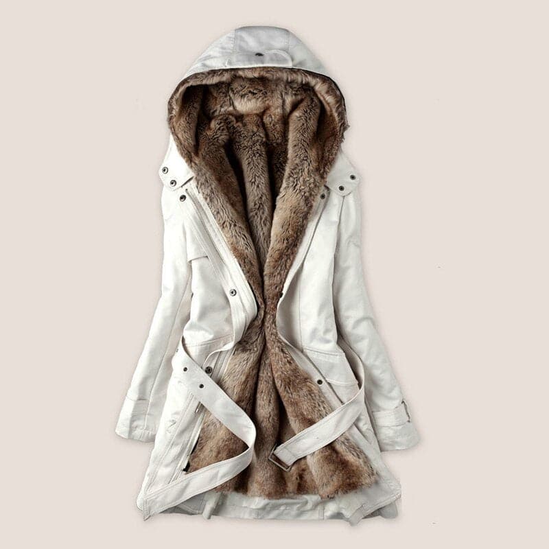 | Fusk Päls Lined parka med huva parka Upp Till Den Middle Av Den Thigh