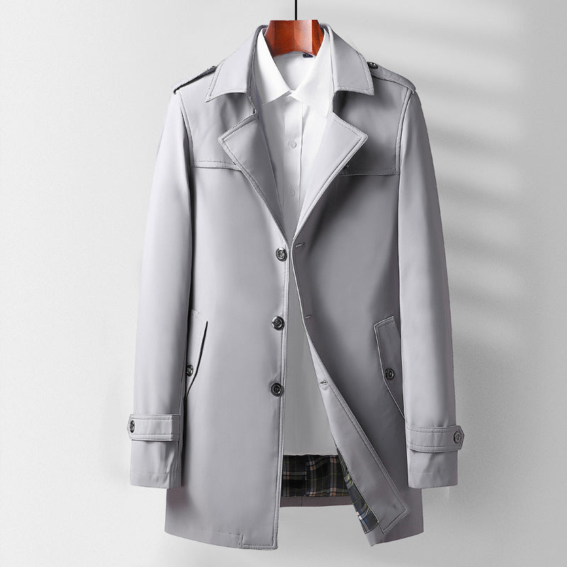 Herr klassisk Kort trenchkappa med skjortkrage, Axel Epaulettes, och Lined Invändig