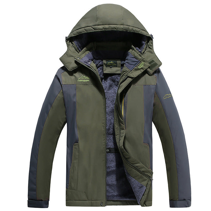 Herr trekking parka med värm teddyfoder, avtagbar huva, och vattentät softshell ytter lager