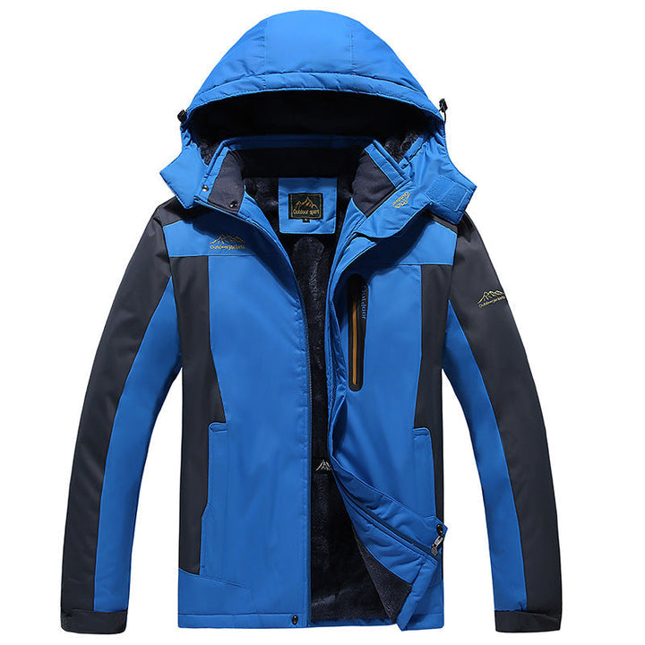 Herr trekking parka med värm teddyfoder, avtagbar huva, och vattentät softshell ytter lager