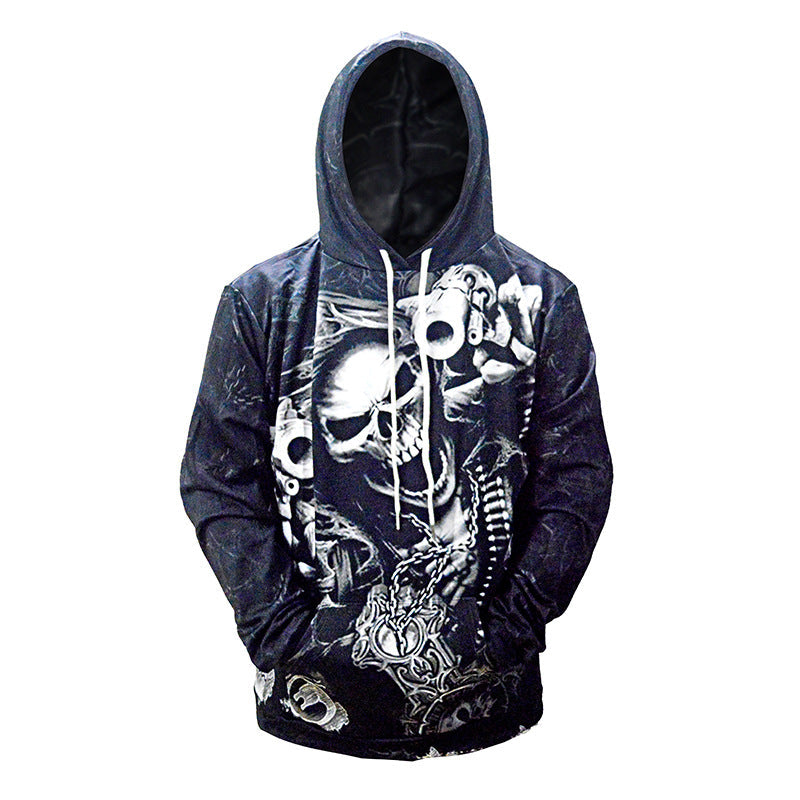 Herr Luvtröja med Allover Skull Tryck &amp; Känguruficka