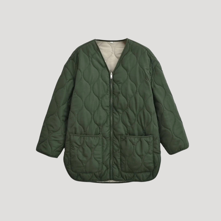 | Dam quiltad oversize grön fleece zip-up jacka