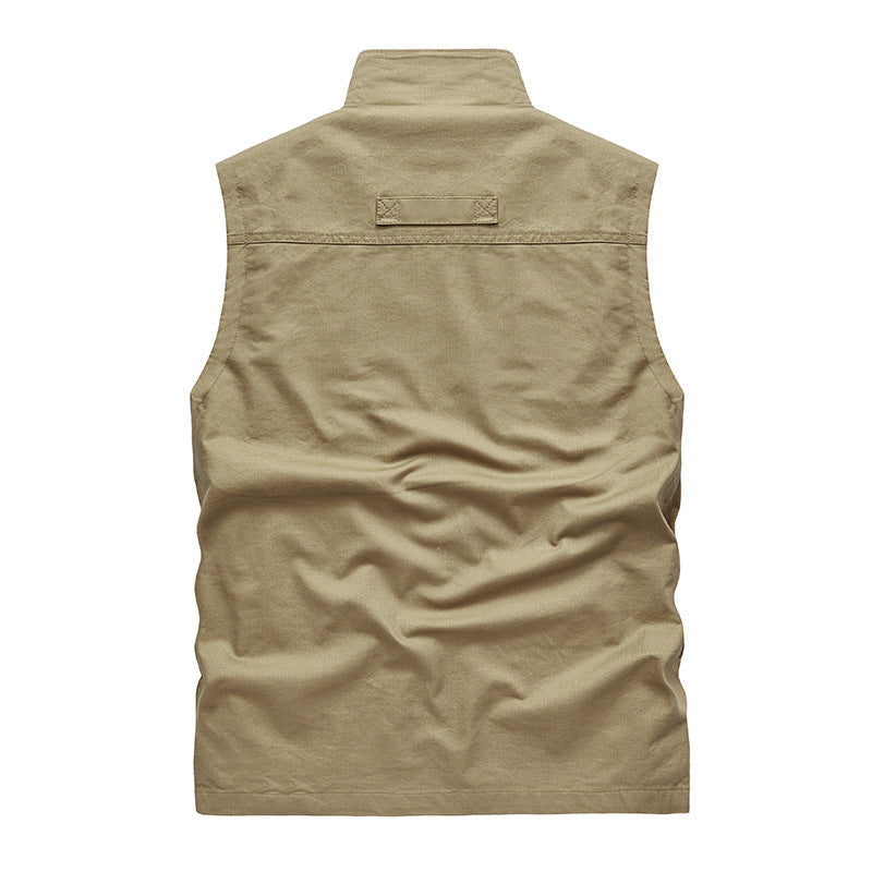 Herr Sleeveless Lätt Canvas Utility Väst med Andningsbar Mesh Foder, Wind-Resistant Fram, och Flera Zippered Fickor
