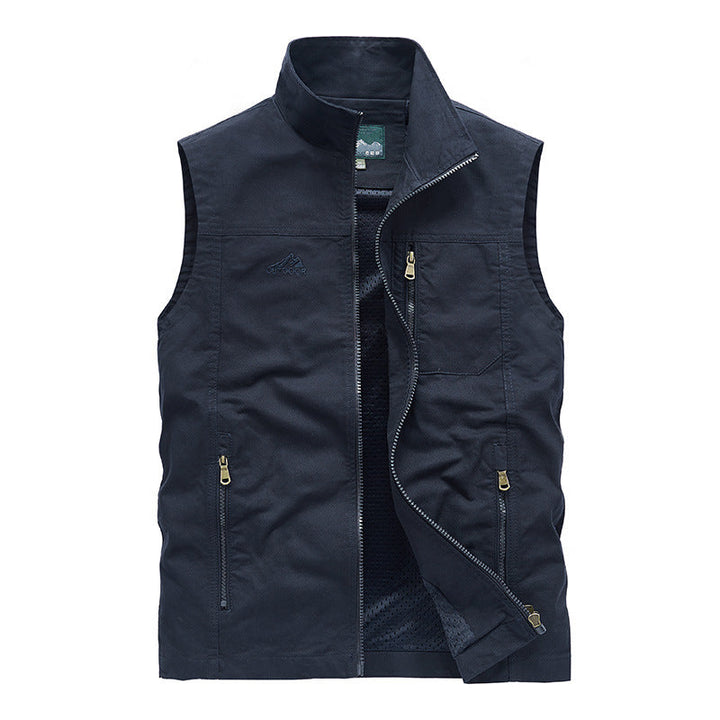 Herr Sleeveless Lätt Canvas Utility Väst med Andningsbar Mesh Foder, Wind-Resistant Fram, och Flera Zippered Fickor