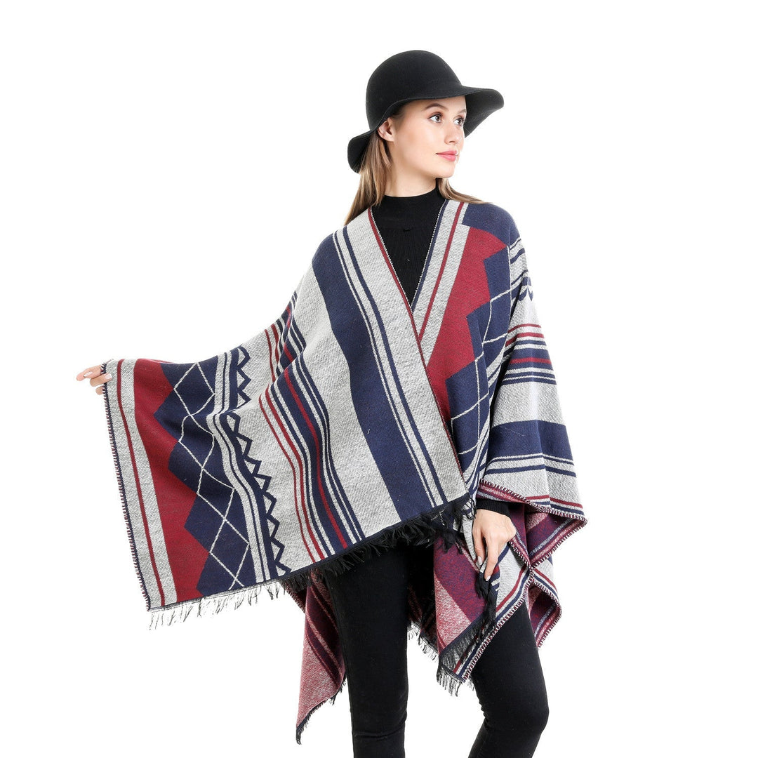 Dam Jacquard Ruana i oversized kimono med Fringes och Geometric mönster