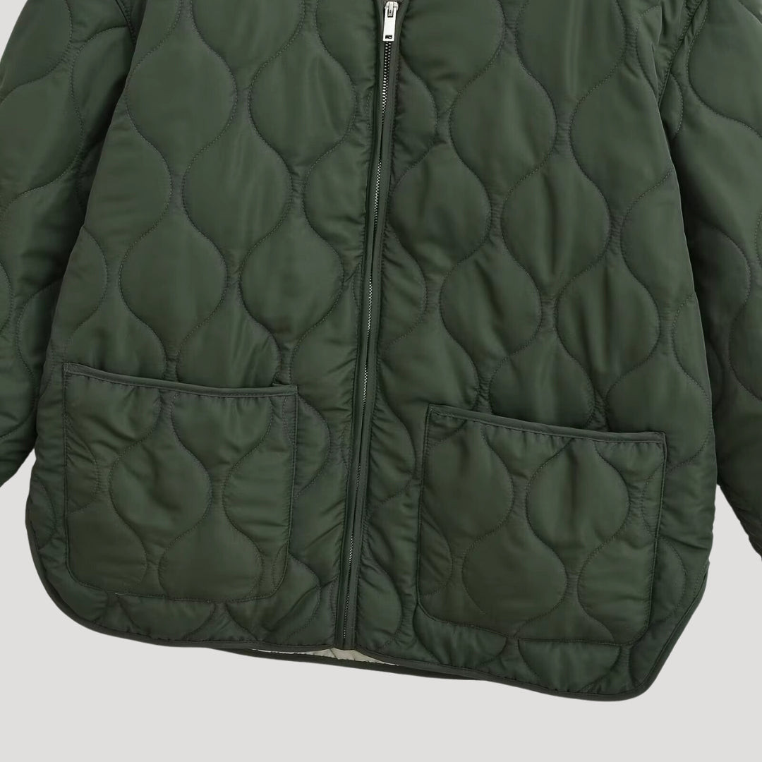 | Dam quiltad oversize grön fleece zip-up jacka