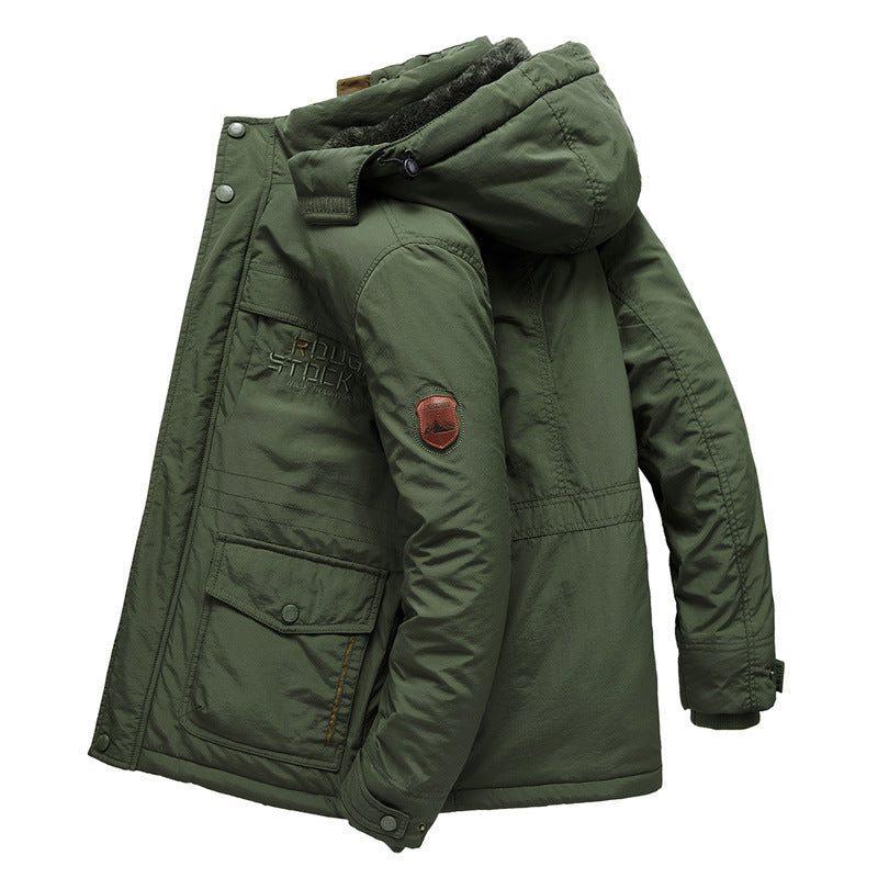 Herr City-Field Parka med Termisk Teddyfoder, Vindskyddande Fram Knapplist och Multifunctional Exterior Fickor