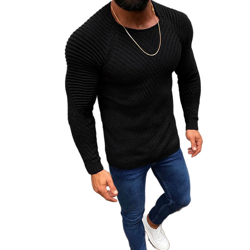 Herr Strukturerad Smal-Passform Raglan Tröja Gjord av Fin Ribbad och Waffle Stickad
