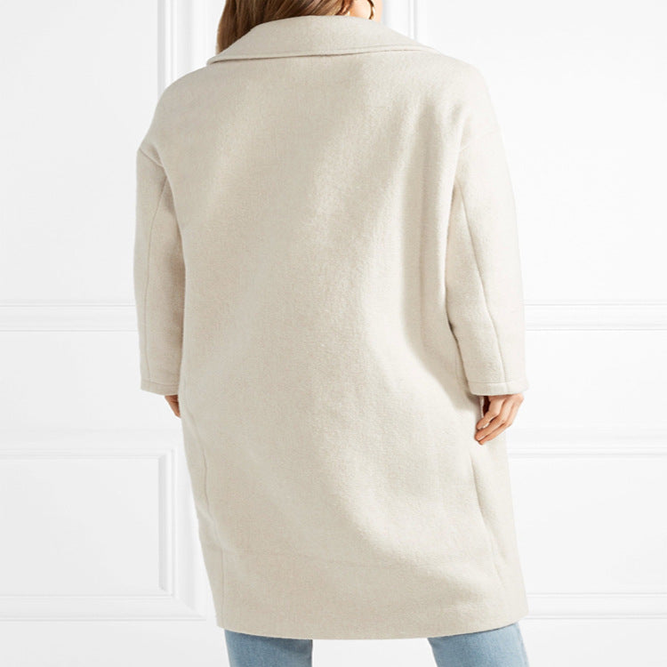 Dam lång Floor-Length Relaxed-passform ullblandning kappa med mjuk Shoulders och sido Slit