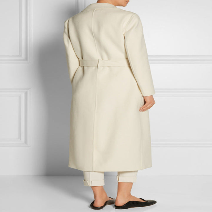 Dam ankle-length wrap lång kappa gjord ull-cashmere blend med figurnära knytband