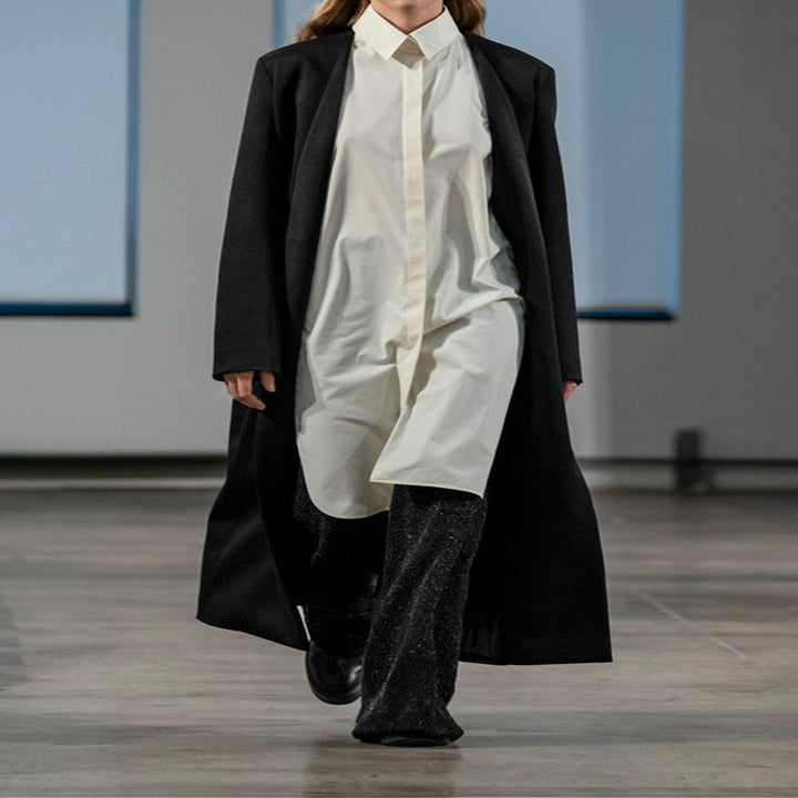 Dam Maxi lång minimalistisk tailoring kappa med open fram