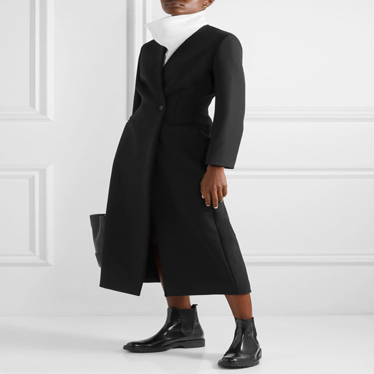 Dam Maxi lång minimalistisk tailoring kappa med open fram