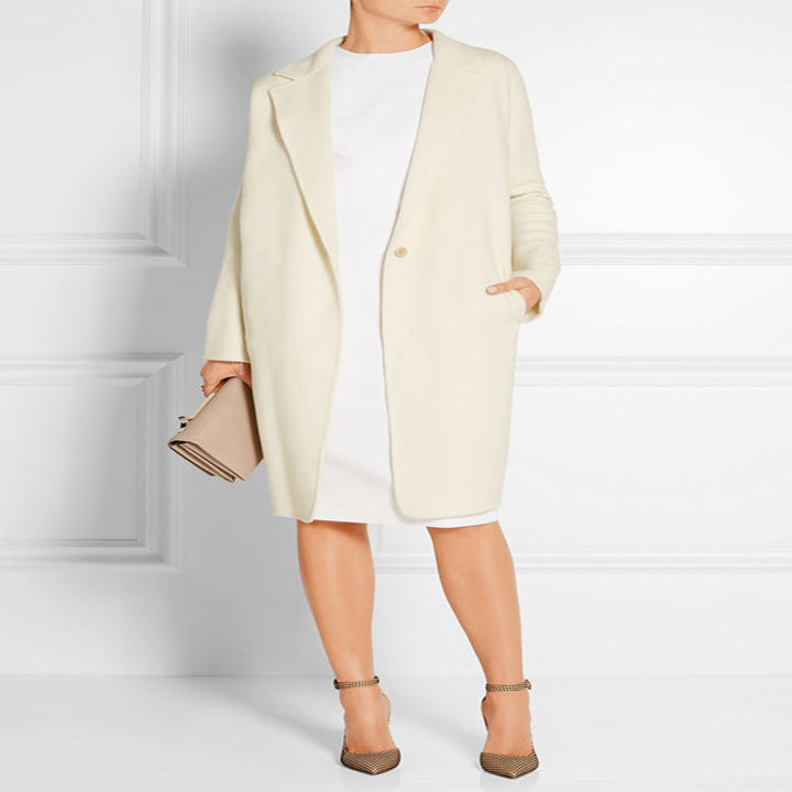 Dam Simple oversize lång kappa gjord ull-Cashmere Mix med Subtle Lapel och Single-knapp fram