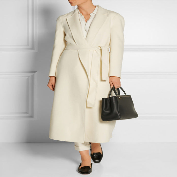 Dam ankle-length wrap lång kappa gjord ull-cashmere blend med figurnära knytband