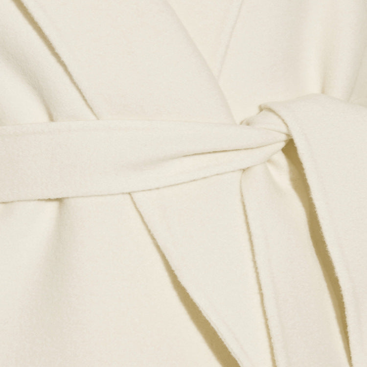 Dam ankle-length wrap lång kappa gjord ull-cashmere blend med figurnära knytband