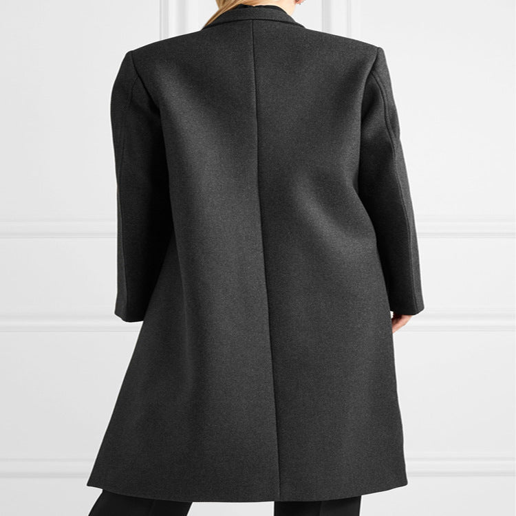Dam oversize Single-Breasted Maxi-Length ullblandning lång kappa med Relaxed Shoulders och Flap fickor