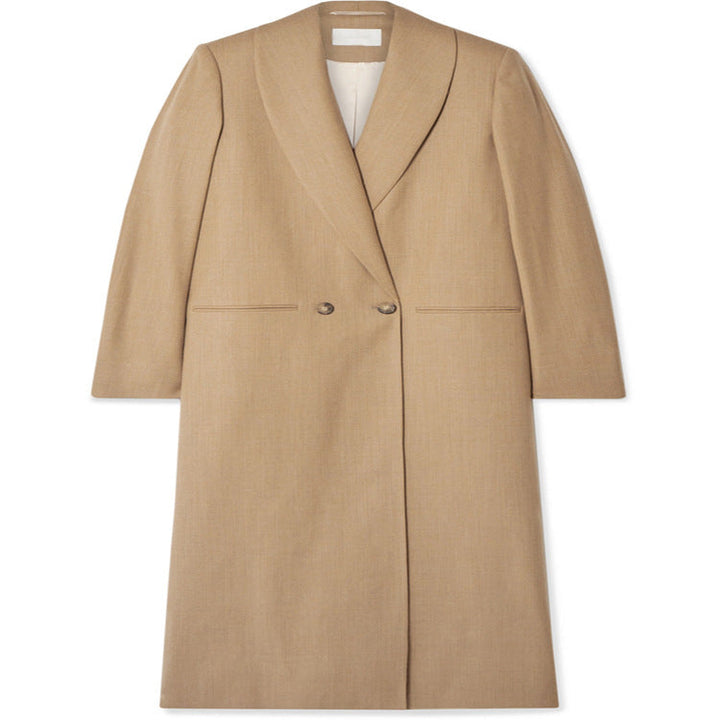 Dam Maxi-length minimalistisk Single-breasted ullblandning lång kappa med Open Shawl krage
