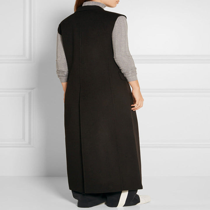 Dam Maxi-Length ärmlös Tailoring väst in ullblandning med Flap fickor