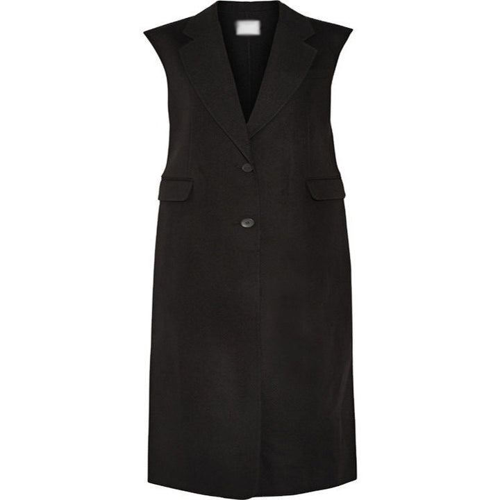 Dam Maxi-Length ärmlös Tailoring väst in ullblandning med Flap fickor