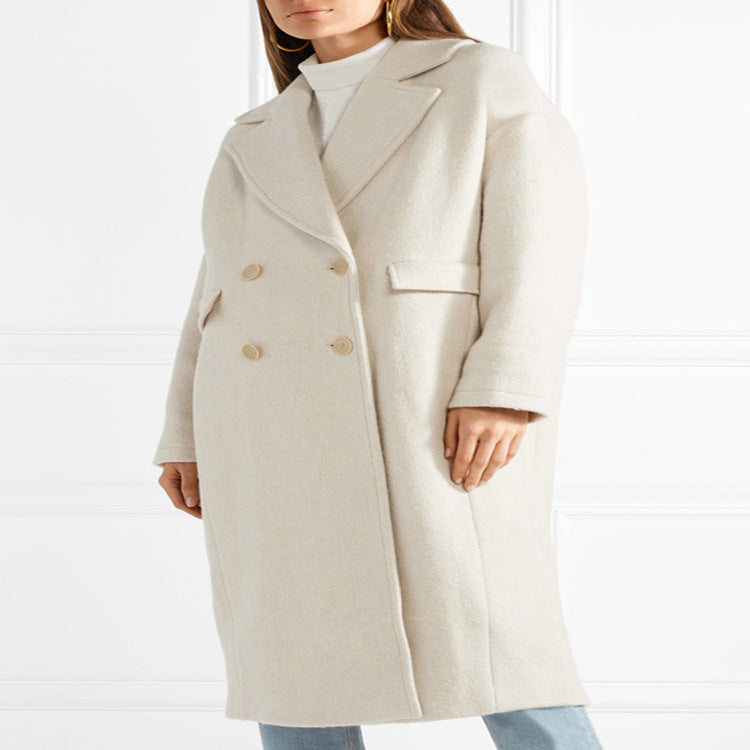 Dam lång Floor-Length Relaxed-passform ullblandning kappa med mjuk Shoulders och sido Slit