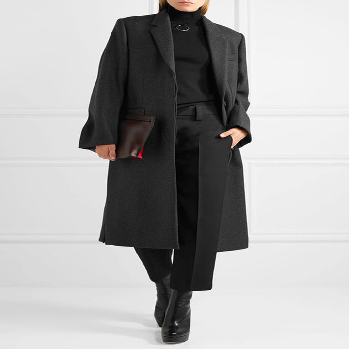 Dam oversize Single-Breasted Maxi-Length ullblandning lång kappa med Relaxed Shoulders och Flap fickor