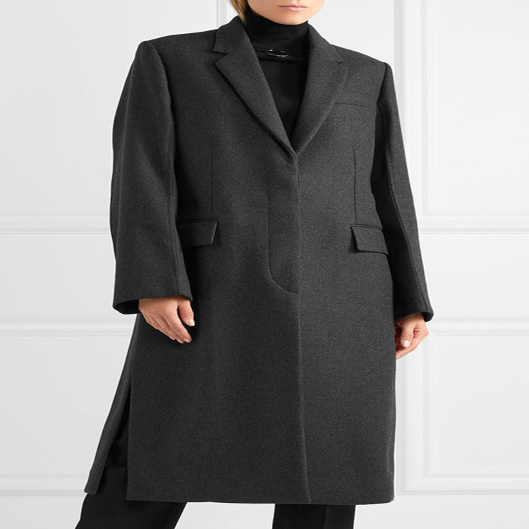 Dam oversize Single-Breasted Maxi-Length ullblandning lång kappa med Relaxed Shoulders och Flap fickor