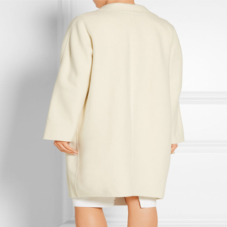 Dam Simple oversize lång kappa gjord ull-Cashmere Mix med Subtle Lapel och Single-knapp fram