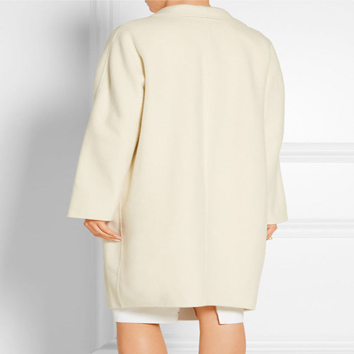 Dam Simple oversize lång kappa gjord ull-Cashmere Mix med Subtle Lapel och Single-knapp fram