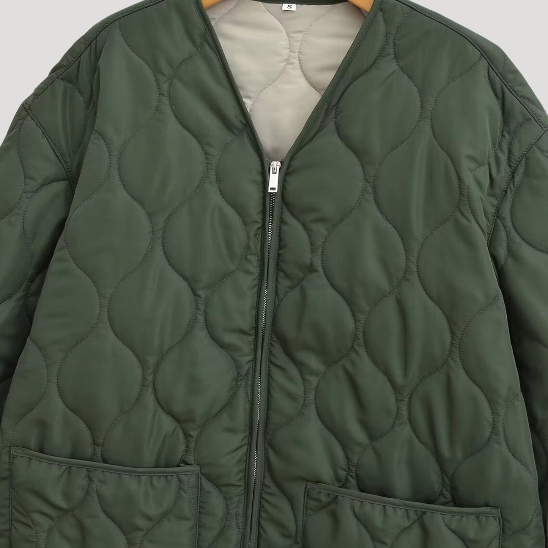 | Dam quiltad oversize grön fleece zip-up jacka