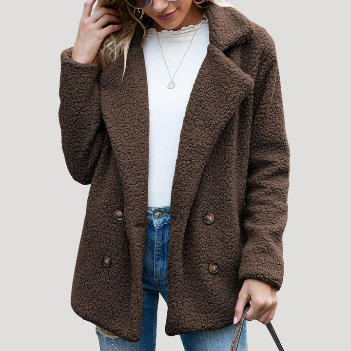 Dam Teddy Fleece Dubbel-Breasted Vinter Jacka