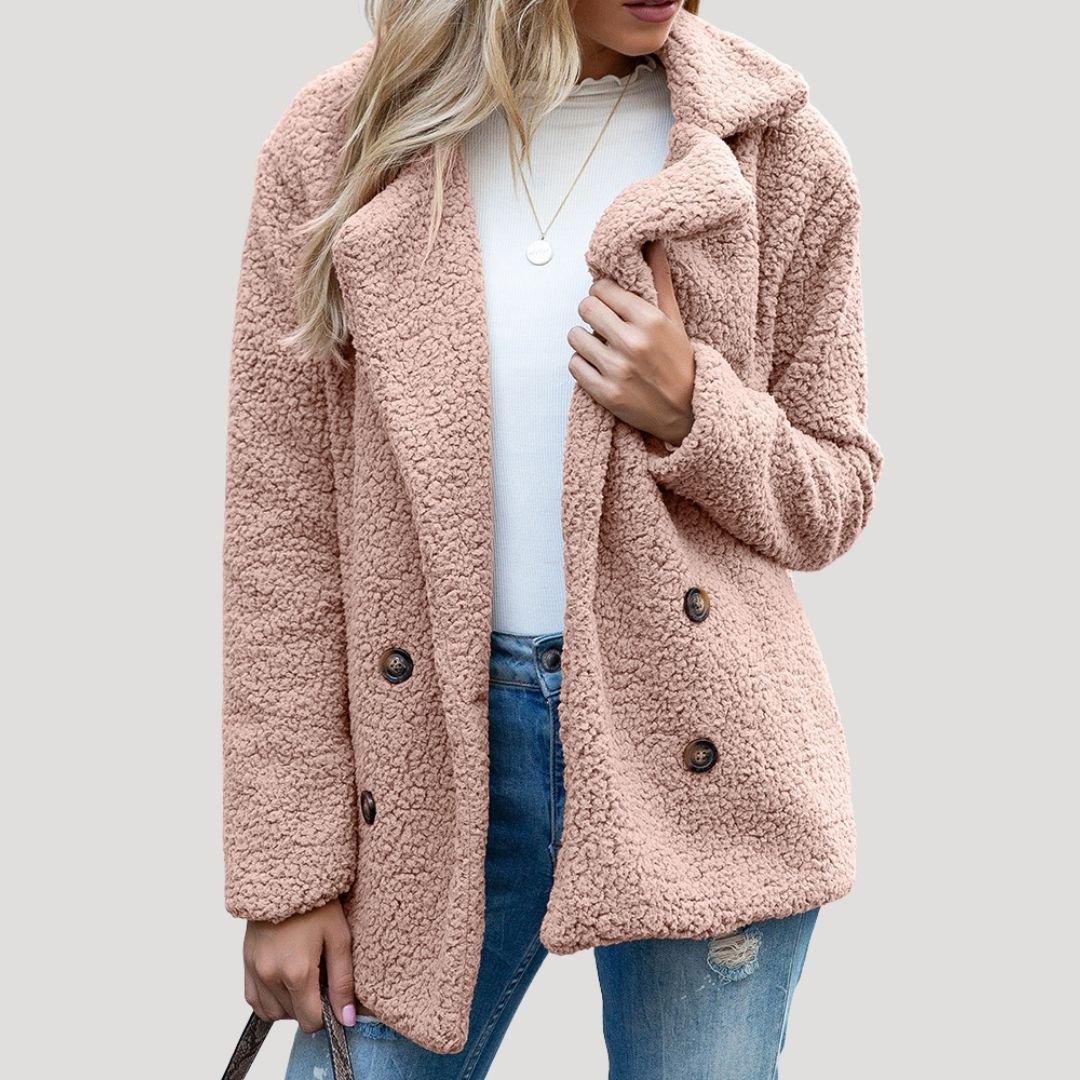 Dam Teddy Fleece Dubbel-Breasted Vinter Jacka
