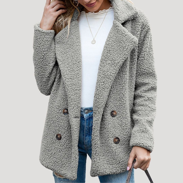 Dam Teddy Fleece Dubbel-Breasted Vinter Jacka