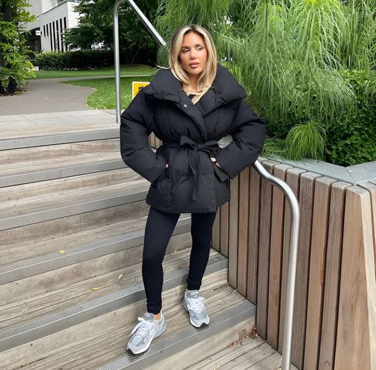 | Belted pufferjacka Plus Storlek Krage vinter Kappa
