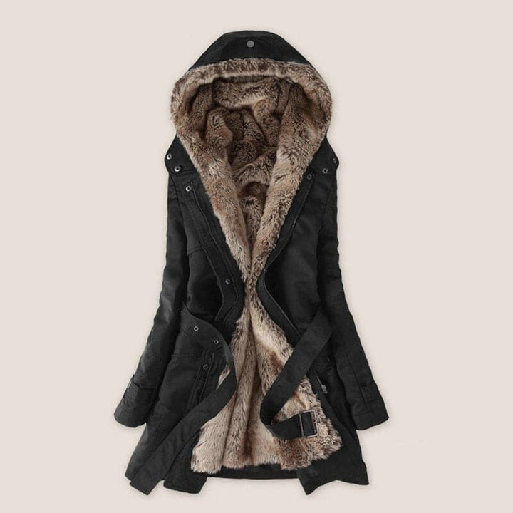| Fusk Päls Lined parka med huva parka Upp Till Den Middle Av Den Thigh