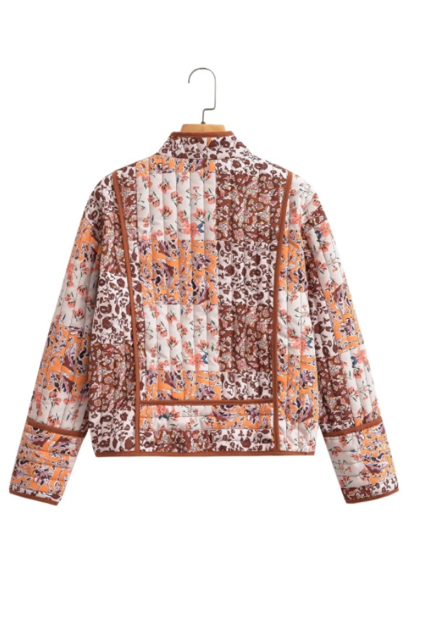 | Printed Lös casual Cardigan Kort quiltad Bomull Jacka