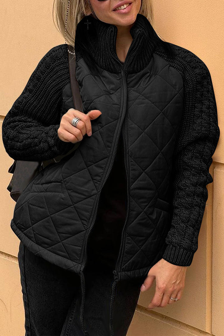 | casual Enfärgad stickad Patcharbete-Lined Jacka