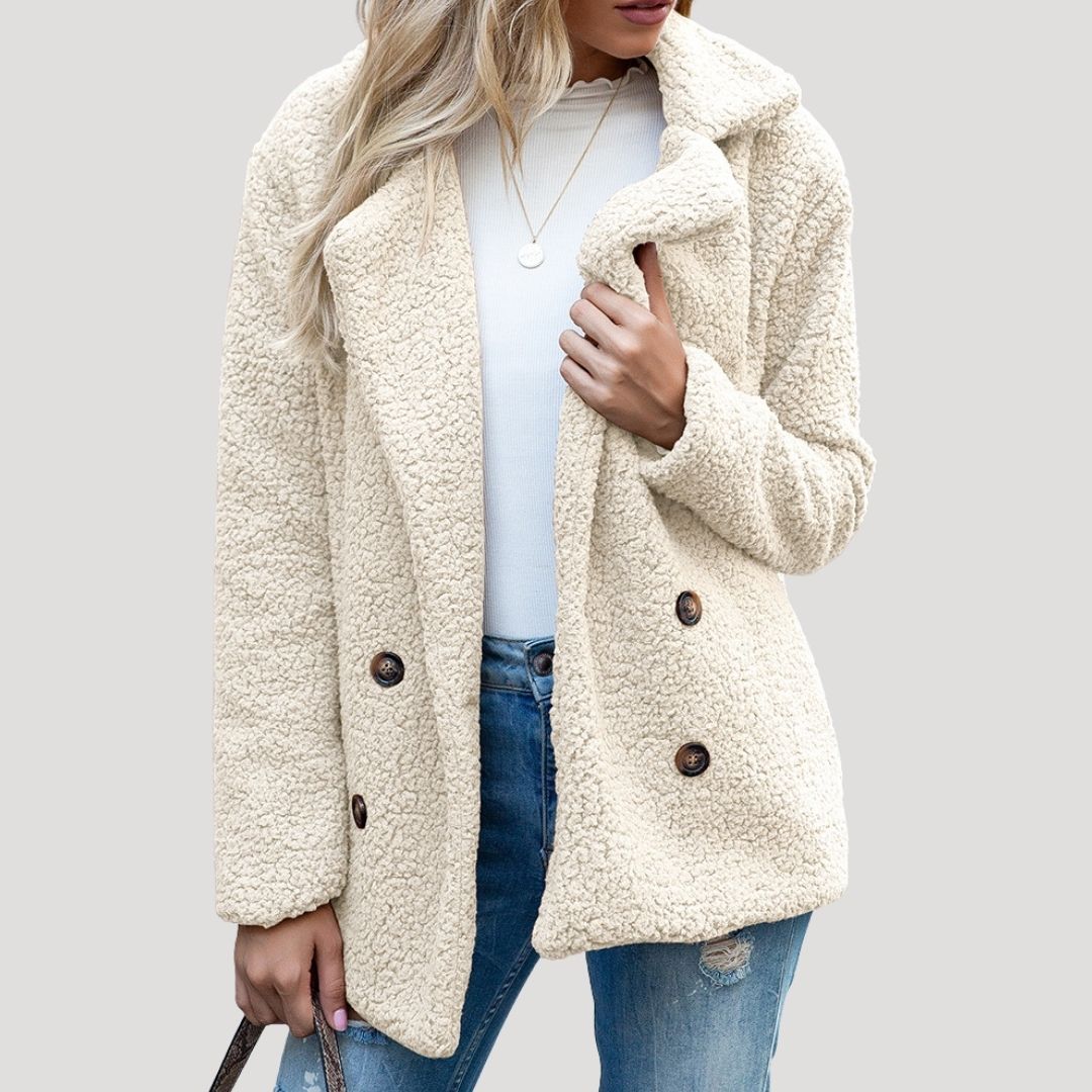 Dam Teddy Fleece Dubbel-Breasted Vinter Jacka