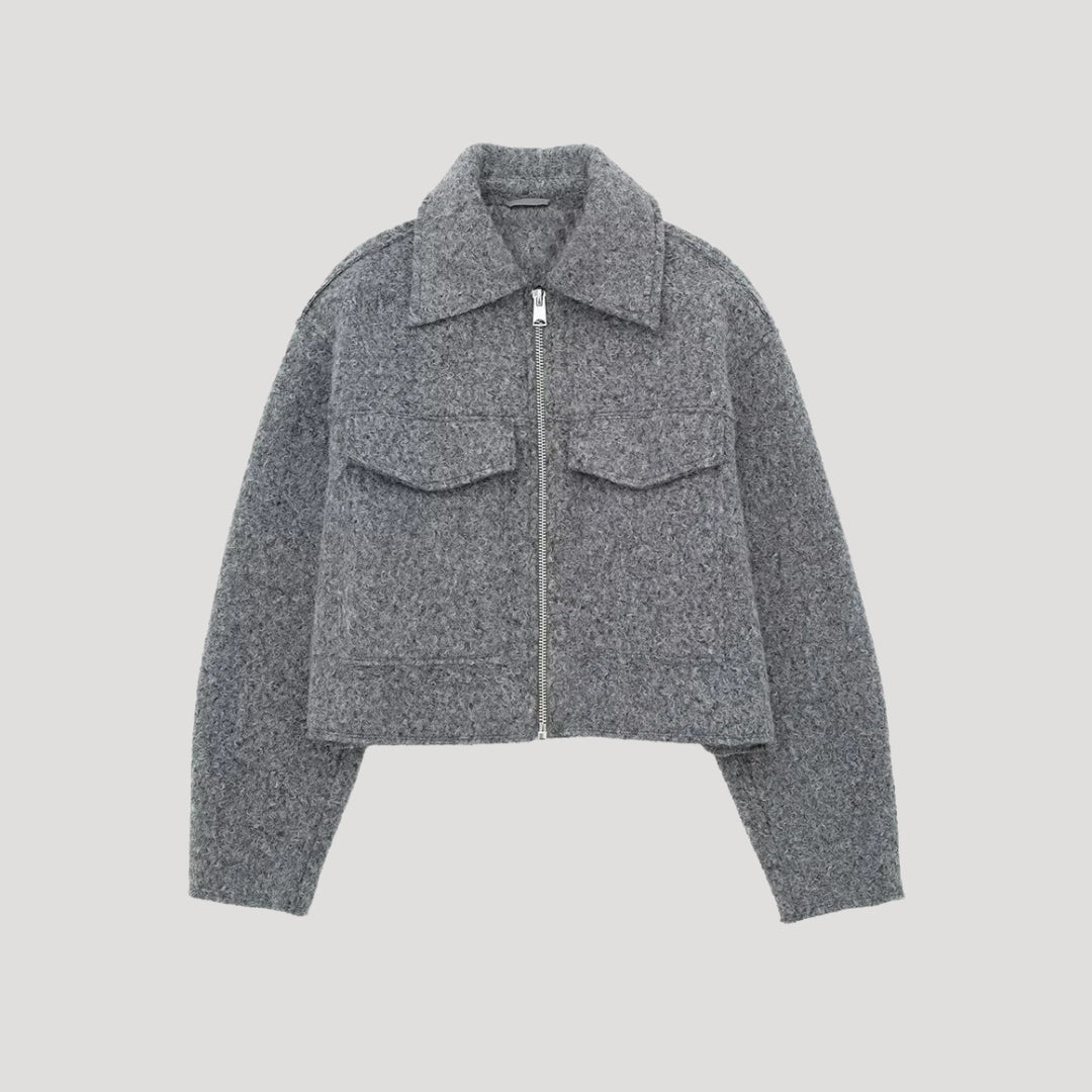 | Dam strukturerad cropped ull jacka höst jacka