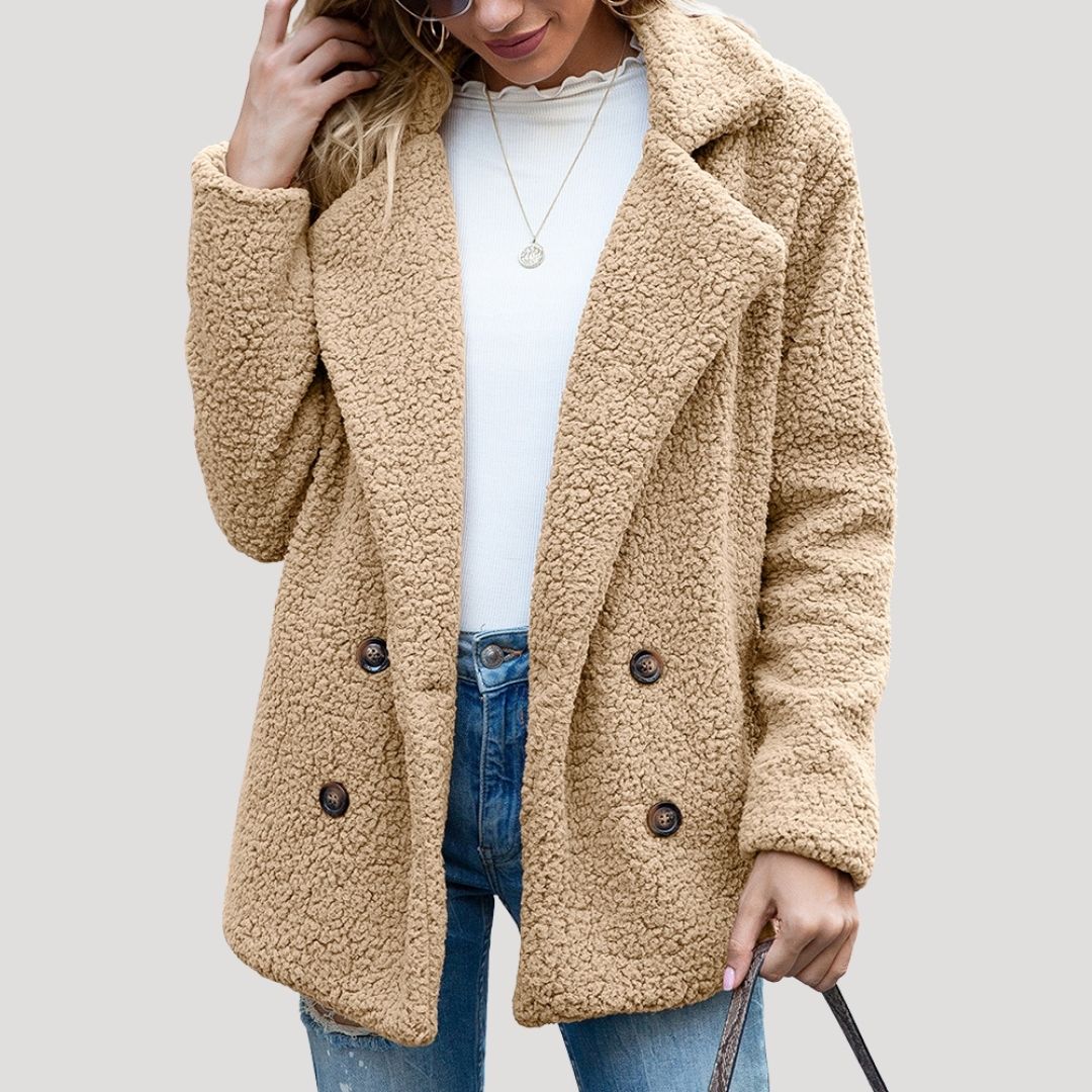 Dam Teddy Fleece Dubbel-Breasted Vinter Jacka