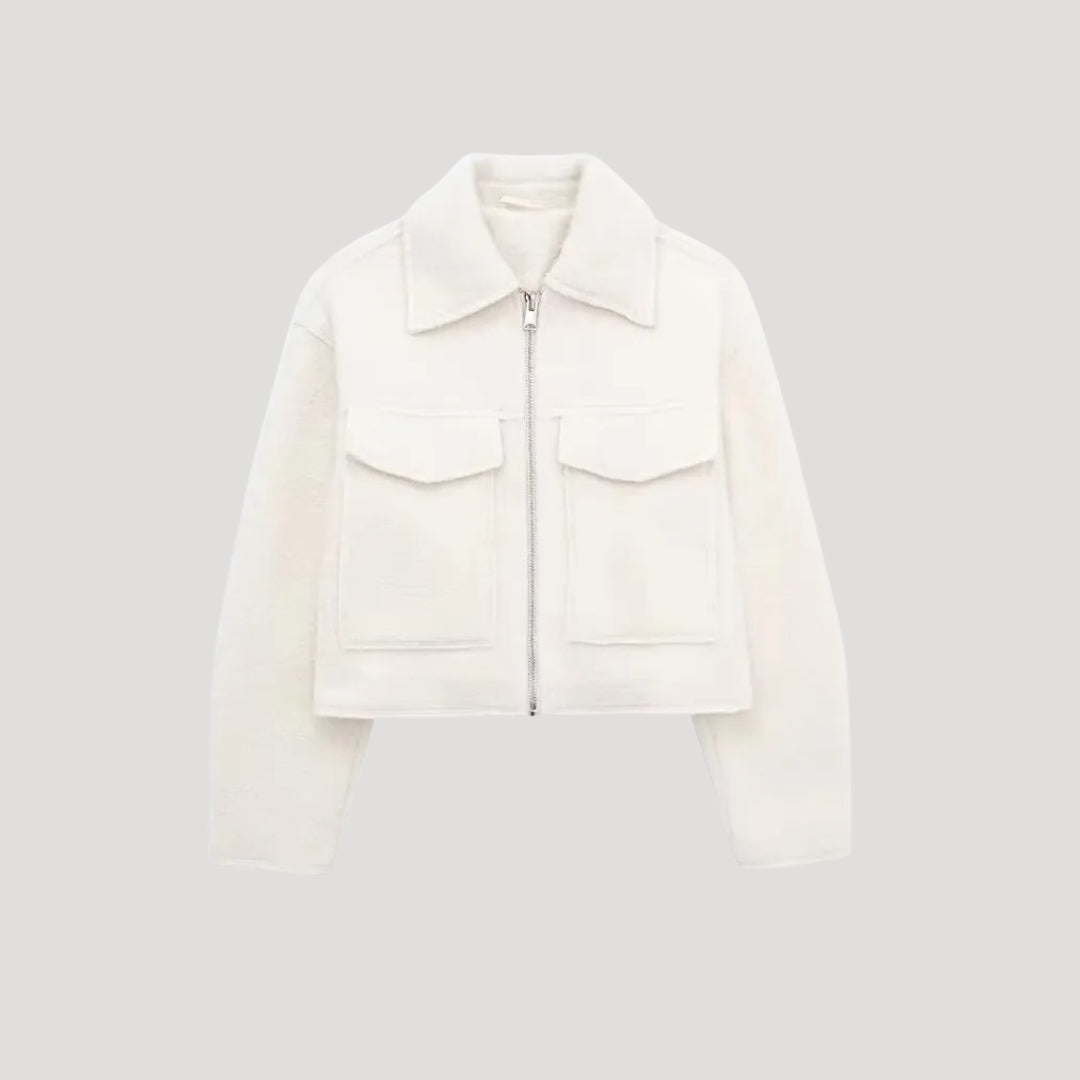 | Dam strukturerad cropped ull jacka höst jacka