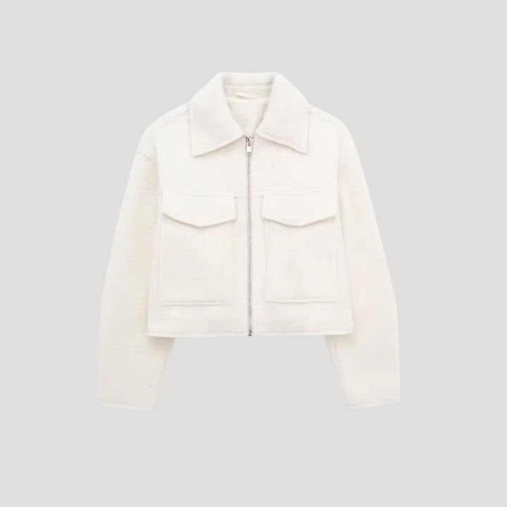 | Dam strukturerad cropped ull jacka höst jacka