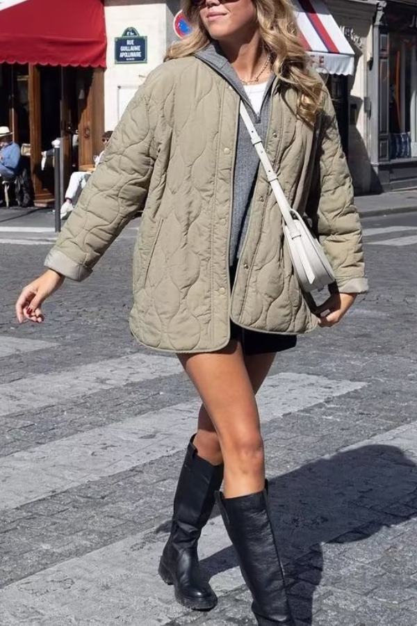 | Färg Lös Round Neck vadderad Jacka