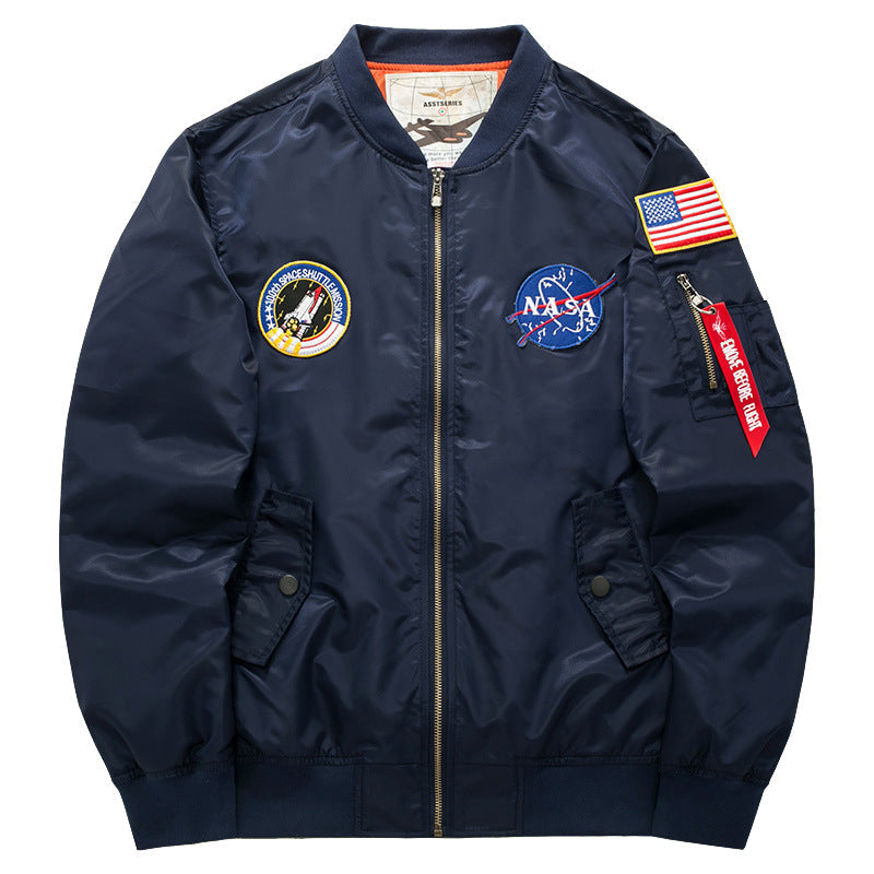 Herr mission-patch zip-up pilot jacka med ärm funktion ficka
