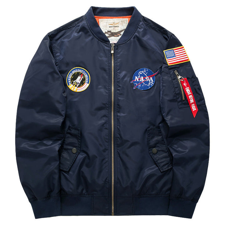 Herr mission-patch zip-up pilot jacka med ärm funktion ficka